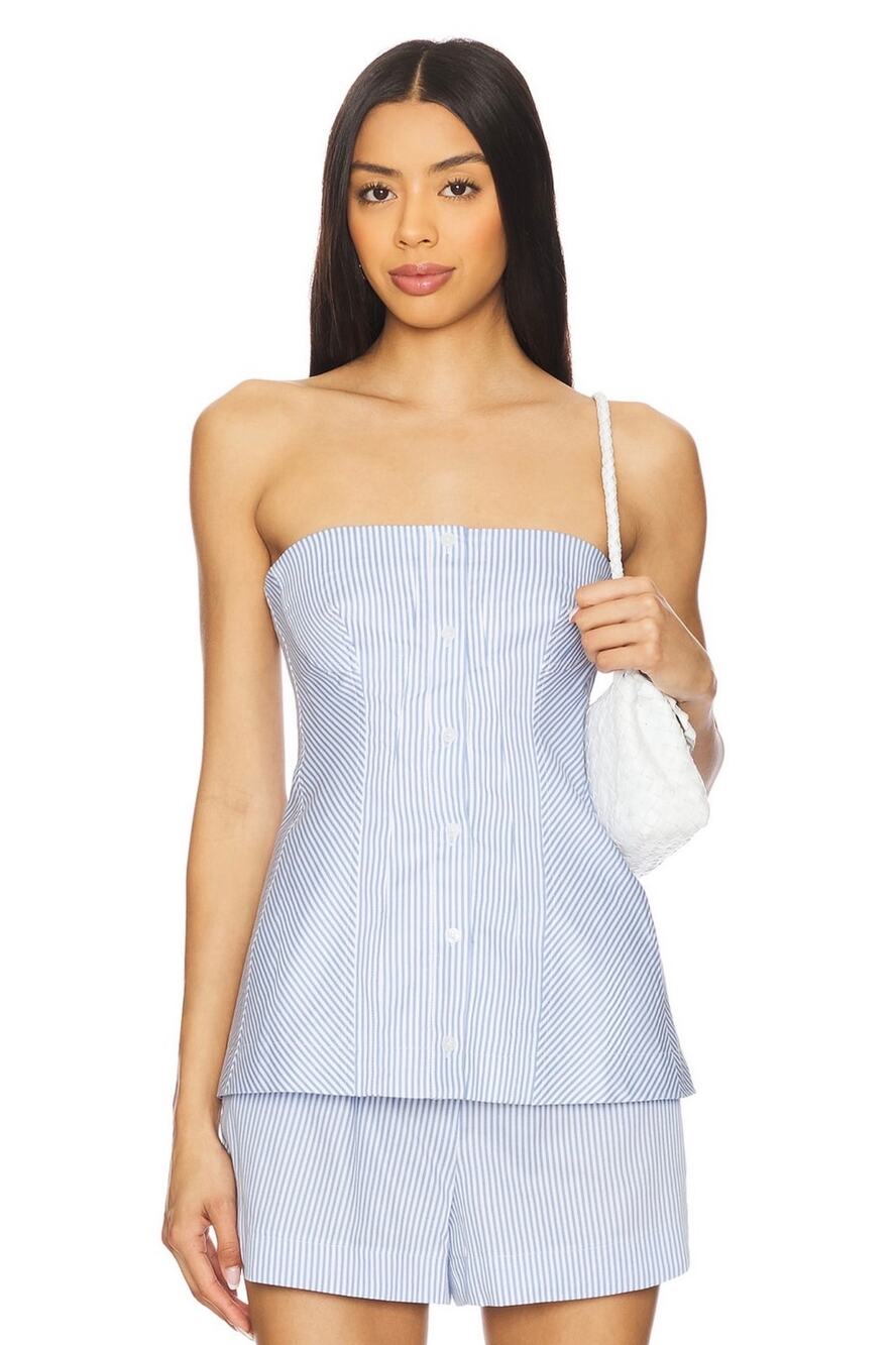 SIMKHAI Vivvy Bustier Top Blue Hydrangea Stripe Corset Cami S